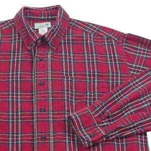 LL Bean Men's Red Plaid Flannel Shirt Long Sleeve Button Down Size L Regular